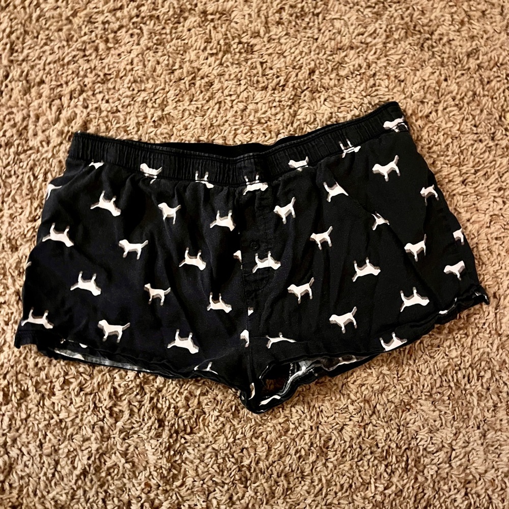 PINK Victoria's Secret Black and White Pajama Shorts with Dog Print